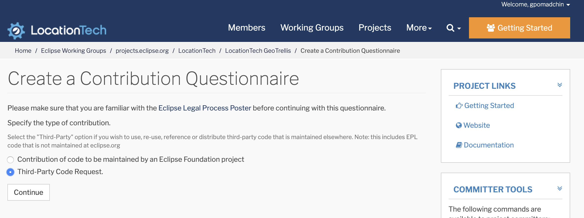 Create a Contribution Questionnaire page